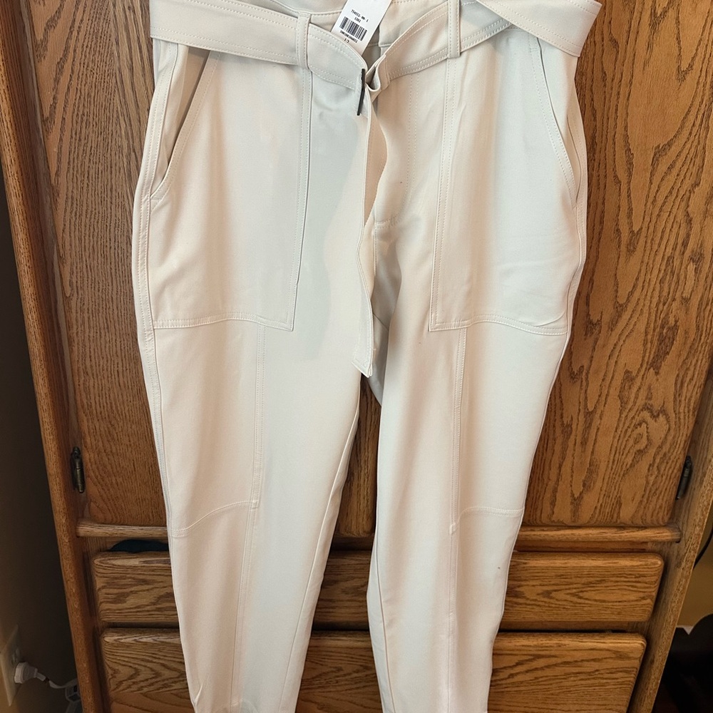Banana Republic Cream Track Pants with Tie Waist